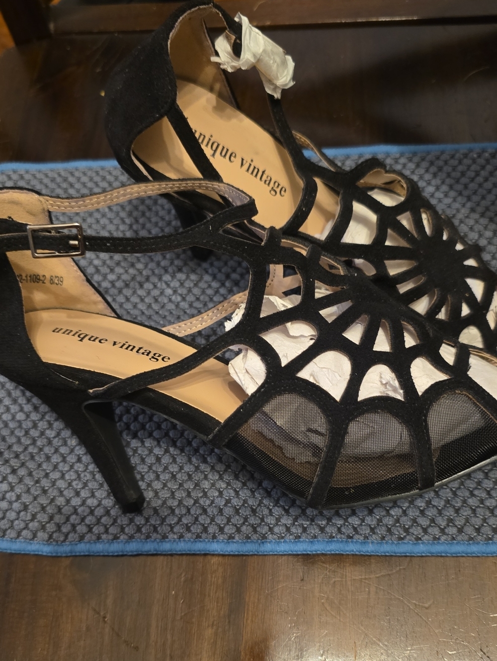 Unique Vintage Spider Web Heels Black US 8